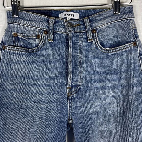 Redone Blue Cotton Blend Denim 80’s Slim Straight Leg Distressed Jeans Size 25 - Picture 2 of 11